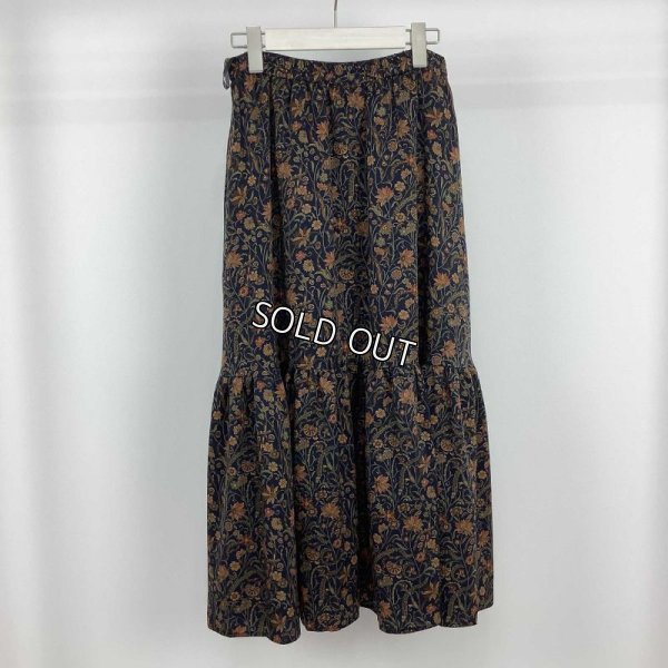 画像2: [PNT]スカート スエード花柄プリント 裾切替ギャザー入り ロング (2)