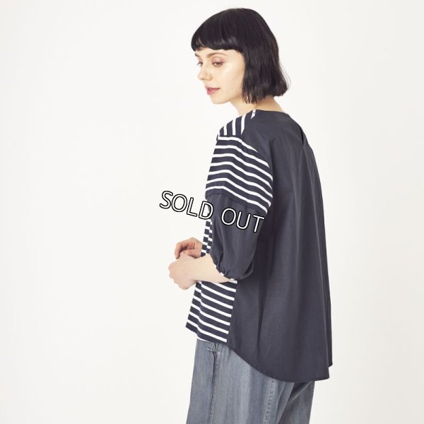 画像4: [PNT]トップス・Tシャツ 布帛+ボーダーカットソー　異素材切替 (4)
