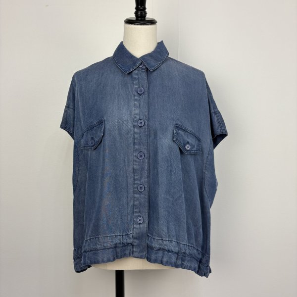 画像1: [PNT]シャツ・ブラウス 衿付フレンチスリーブブラウス/3月上旬配送 (1)