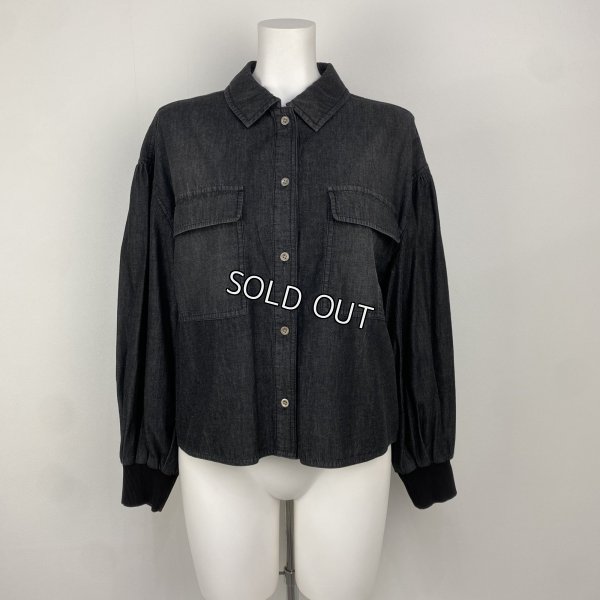 画像1: [PNT]シャツ・ブラウス 袖口リブ使いショート丈デニムブラウス (1)