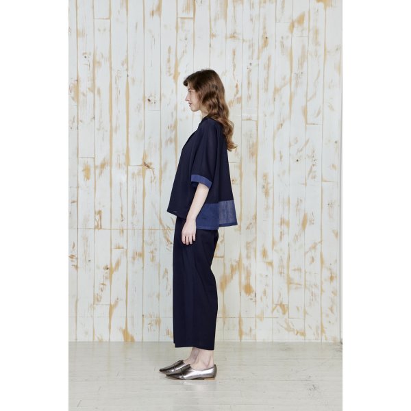 画像3: [PINETA]シャツ・ブラウス 袖口・裾別布使用　スタンドカラーブラウス/5月上旬配送 (3)