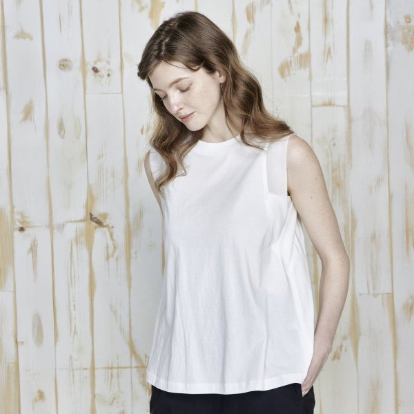 画像1: [PINETA]トップス・Tシャツ 別布シフォン付き　ノースリーブプルオーバー/5月上旬配送 (1)