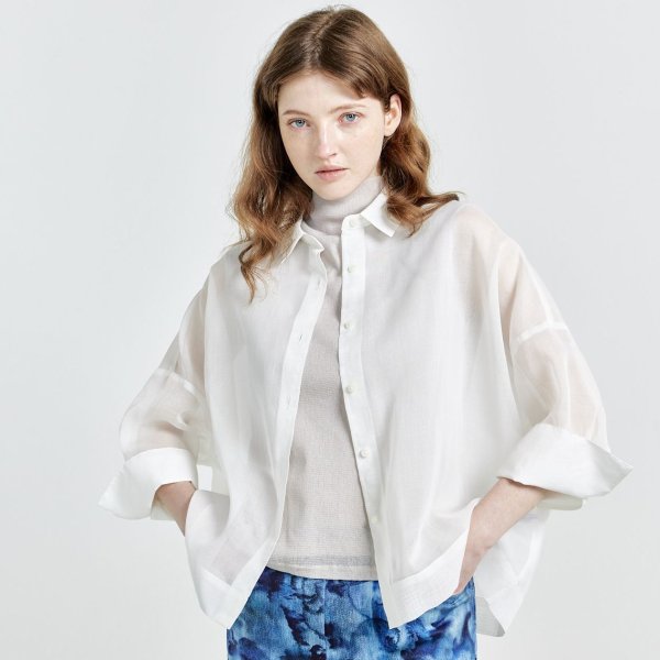 画像1: [PINETA]シャツ・ブラウス Bigシルエット衿付ブラウス　ソフトオーガンジー/3月中旬配送 (1)