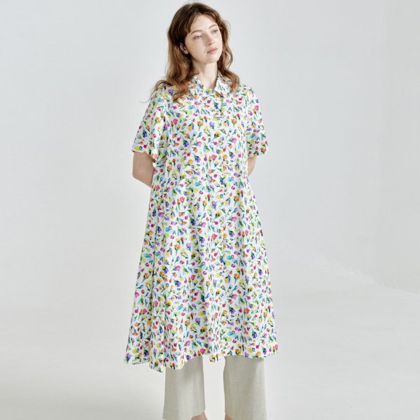 画像1: [PINETA]ワンピース 衿付前開きワンピース/3月中旬配送 (1)