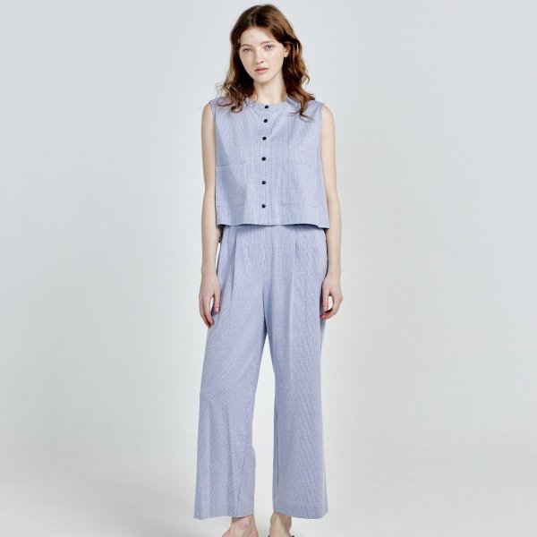 画像1: [PINETA]パンツ ツータックワイドパンツ　コットン/リネン　ストライプ/3月中旬配送 (1)