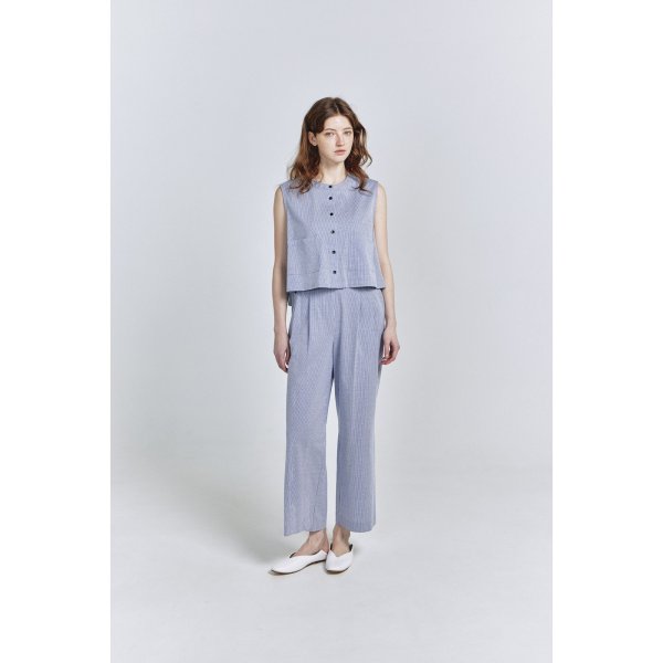 画像2: [PINETA]ジャケット ショート丈ベスト　コットン/リネン　ストライプ/3月中旬配送 (2)