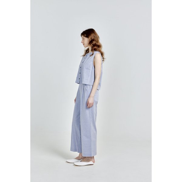 画像3: [PINETA]ジャケット ショート丈ベスト　コットン/リネン　ストライプ/3月中旬配送 (3)