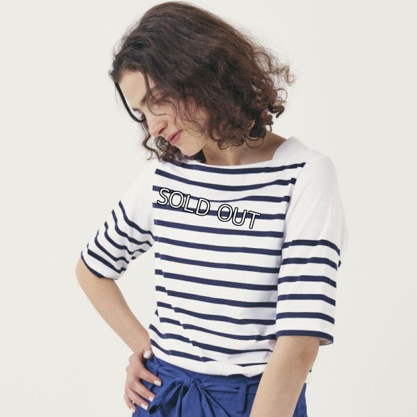 画像1: [PINETA]トップス・Tシャツボートネック５分袖プルオーバー (1)