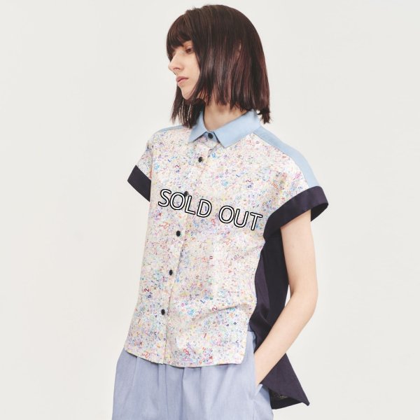 画像1: [PINETA]シャツ・ブラウス プリント＋無地コンビフレンチブラウス (1)