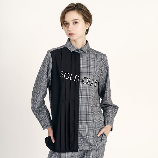 画像1: [PINETA]シャツ・ブラウス グレンチェック異素材ブラウス (1)