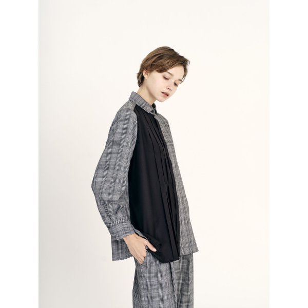 画像2: [PINETA]シャツ・ブラウス グレンチェック異素材ブラウス (2)