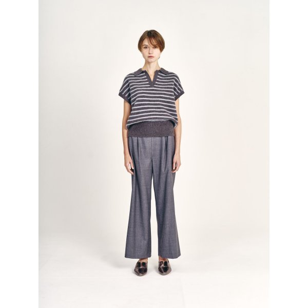 画像2: [PINETA]ニット ポロ衿　ベスト　ボーダー (2)